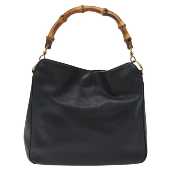 GUCCI Bamboo Hand Bag Leather Black Gold 001 0166 1638 Auth 130572 - Picture 11 of 16